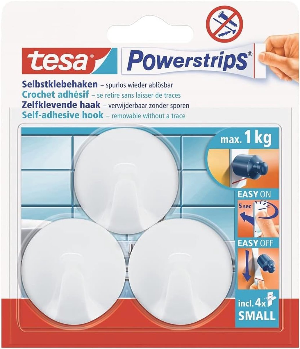 Zelfklevende Haken - Handdoekhaak en Ophanghaakjes - Draagkracht tot 1 kg - 3 Stuks - Wit en Rond