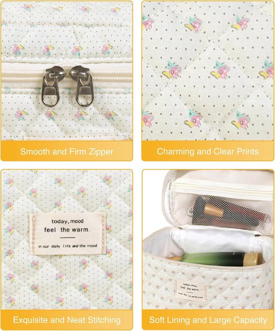 Ensemble de Fleurs floral élégant 3 pièces : trousse de maquillage spacieuse avec fermeture éclair pour femmes et Filles