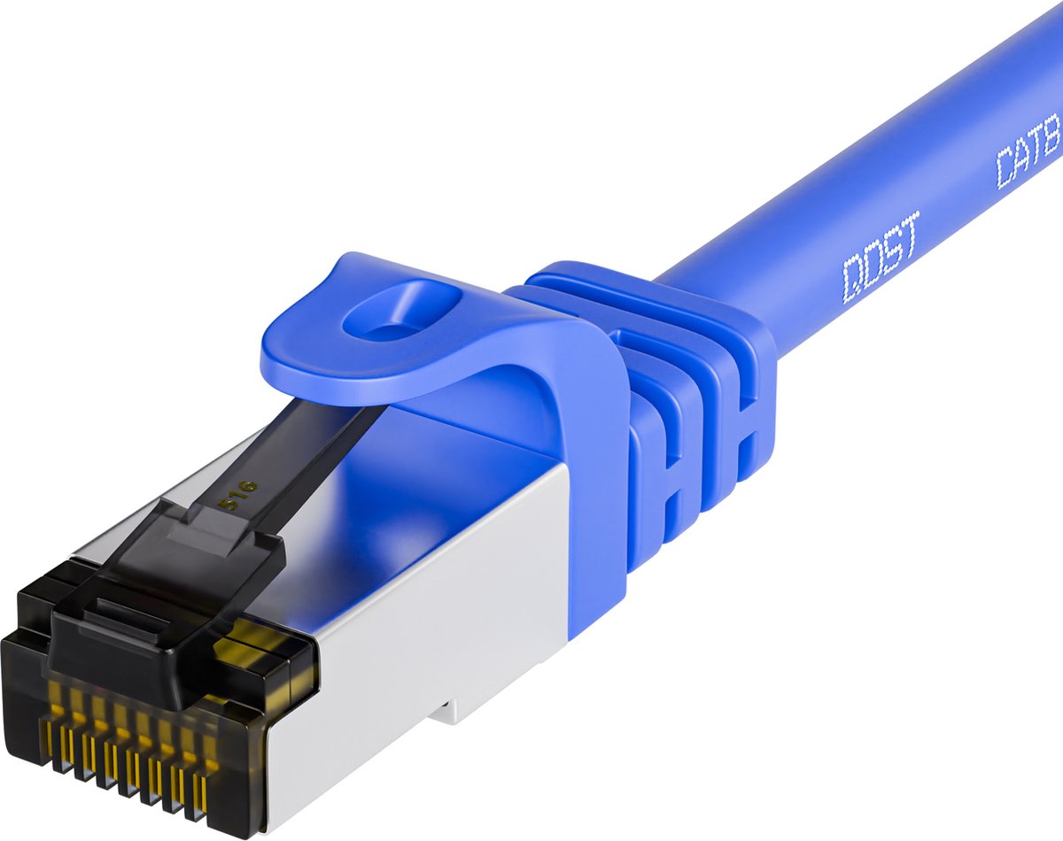 Qost - CAT8.1 internetkabel - SFTP / PiMF LZSH - 40 Gbps / 2000 MHz - RJ45 Connectoren - Patchkabel / Netwerkkabel - 0,15 meter - Blauw