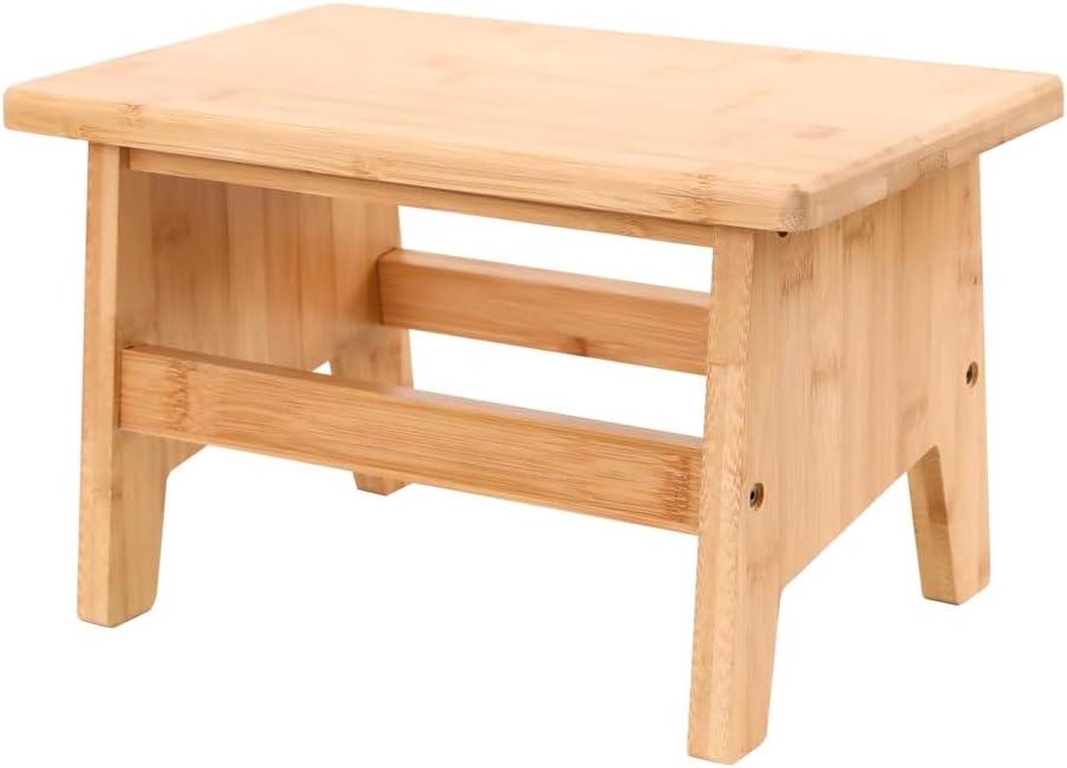 Voetbank 33 x 21 x 20 cm tot 100 kg naturel met bamboe - stabiele opstapkruk voor kinderkruk en badkruk