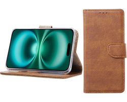 BixB Hoesje Geschikt voor iPhone 16 – portemonnee bookcase met pasjeshouder - Bruin