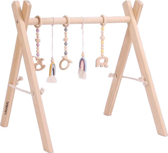 Babygym incl. 5 STIMULERENDE speeltjes – Babygym hout – Stevige & Veilige constructie – vanaf 0+ maand
