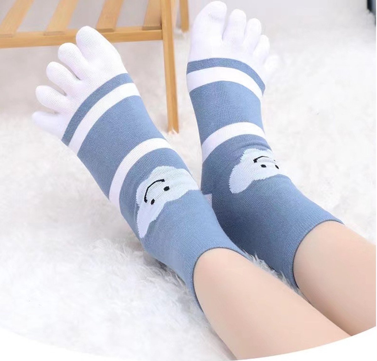 Teensokken - teen sokken - toe socks - blauw - wit - print wolk - 36-40 - cadeau - voor haar - sport - yoga - fitness - pilates - runner teen sokken - teenslipper sokken