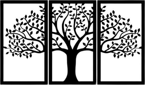 Djemzy - décoration de fenêtre salon/chambre - moustiquaire - volet de fenêtre - décoration de rebord de fenêtre - bois - noir - plantes - panneau de fenêtre - arbre de vie avec feuilles - 3 pièces - grand - MDF 6 mm