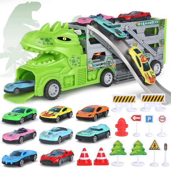 Highttoy Transformeren Dinosaurus Speelgoed voor 3-7 Jaar Jongens Meisjes, Automatische Transformerende Dinosaurus Auto met Licht en Geluid Groen