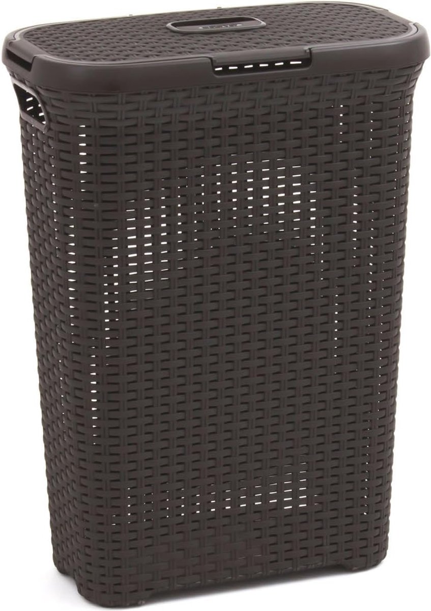 Goedkoopste Wasmand met Deksel - 40L - Donkerbruin - Moderne Rotan-look