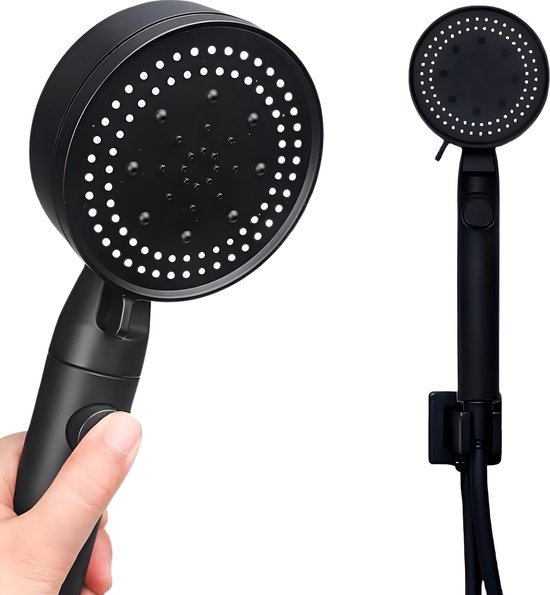 Douchekop - Waterbesparend met 5 Standen - Douchekop - Waterbesparende douchekop - Regendouche - Handdouche - Met stop knop - Mat zwart