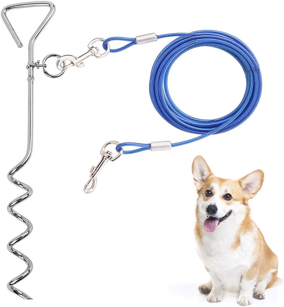 Goedkoopste Hond Stake Tie Out Kabel - 76 cm - Anti-Roest Reflecterende Staking voor Middelgrote en Grote Honden tot 125 kg - Hondenkabelloper voor Tuin en Camping