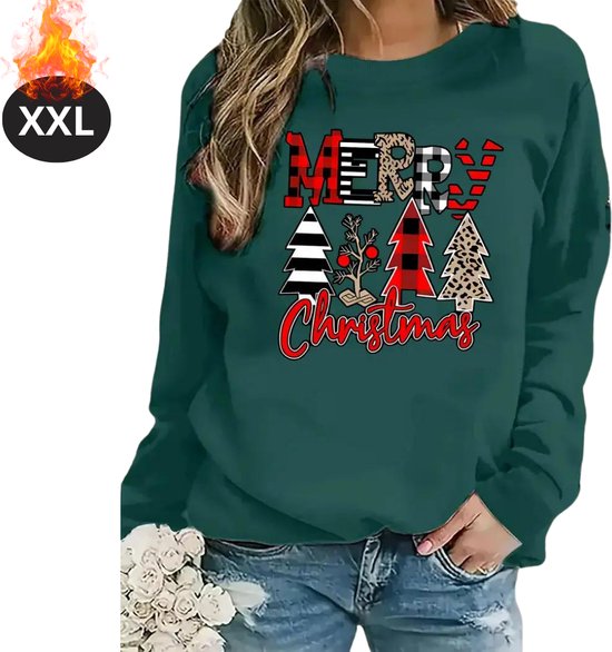 Nivard Kersttrui - Dames - Foute Kersttrui - Christmas Sweater - Kerst Sweater - Christmas Jumper - Pyjama - Groen - XXL