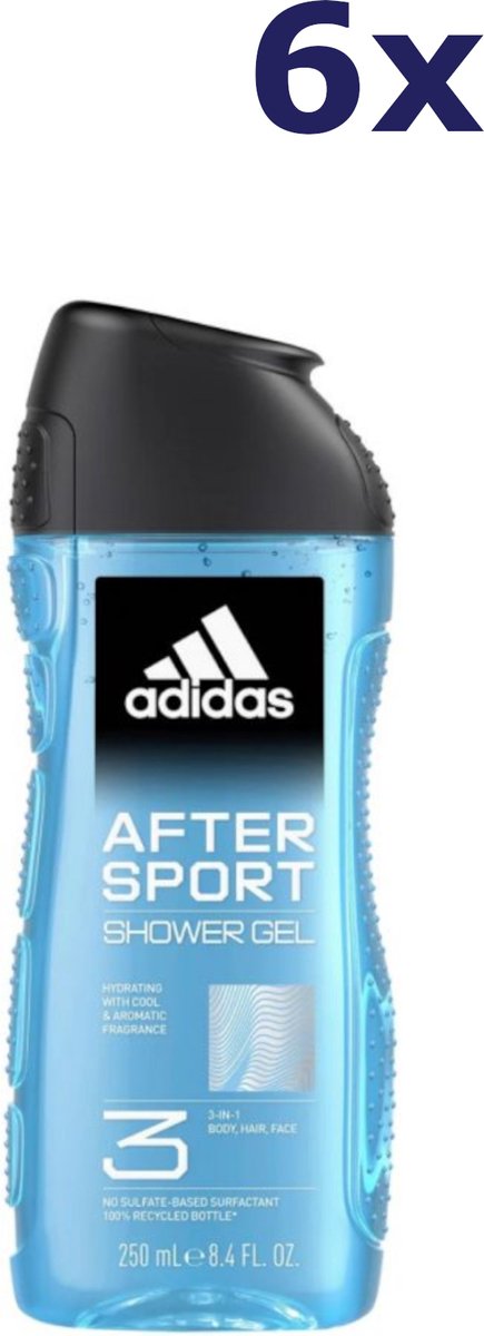 Adidas Douchegel & Shampoo - After Sport - Men - 6x 250ml - Voordeelverpakking