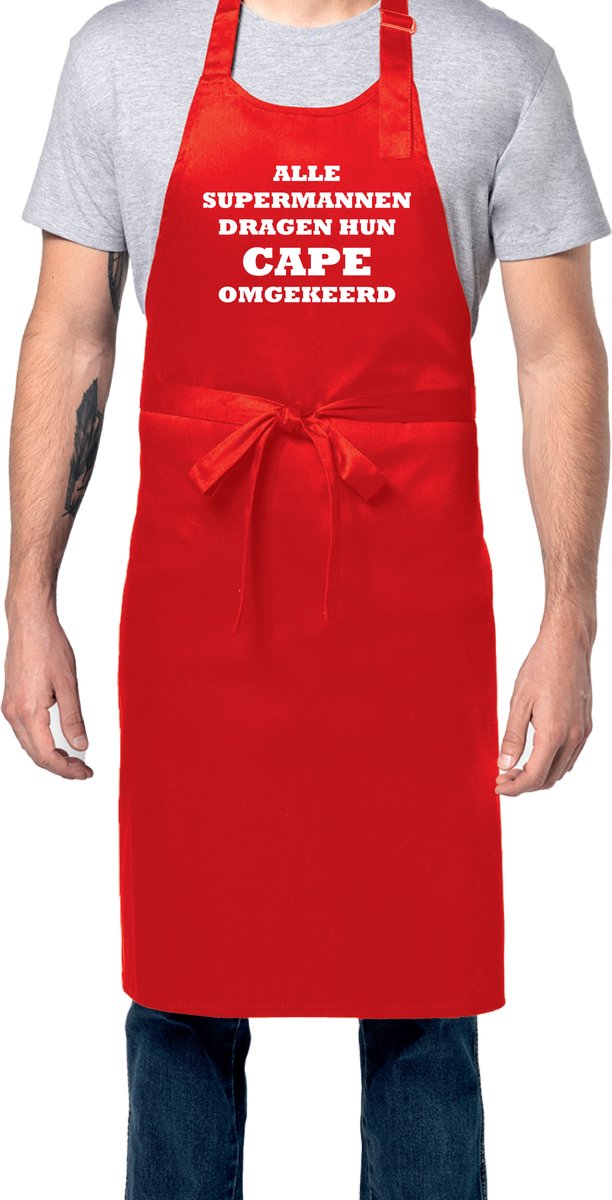 Zomertip! - Keukenschort Alle Supermannen Dragen Hun Cape Omgekeerd | Rood | Dames/Heren | Verstelbaar | Cadeau-idee | BBQ | Verjaardag | Jubileum | Verrassing | Grapje