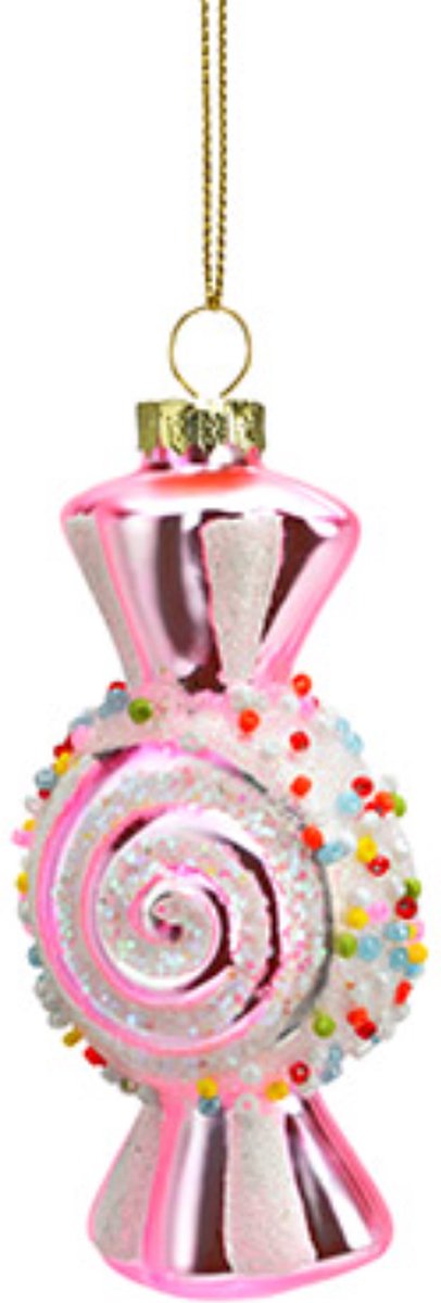Kersthanger Roze Snoepje - 10cm - glazen ornament candy - snoepje kerstbal - kerstdecoratie - kerstboomversiering