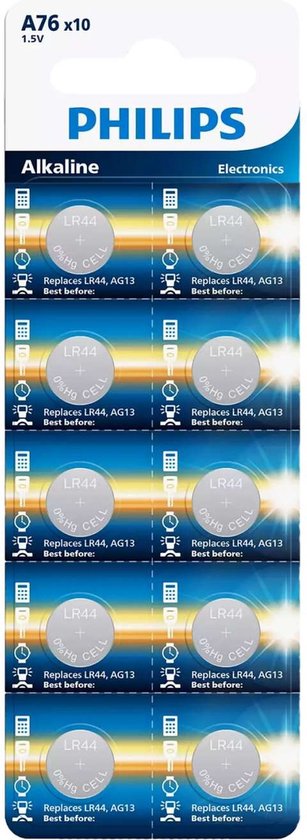 Philips Alkaline LR44 batterij | AG13 | A76 knoopcel Batterijen 1.5V V13GA - 10 stuks