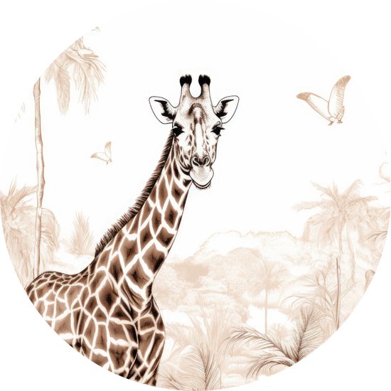 Muurcirkel - Giraf - Bruin - Dieren - Wonen - Bord - Baby - Kinderkamer - Wanddecoratie - Rond schilderij - 30x30 cm.