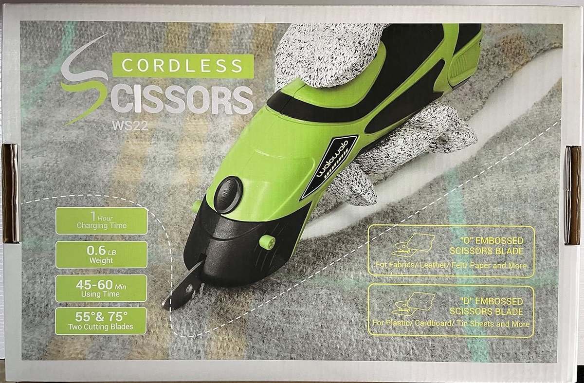 walowalo Elektrische Schere Akku Schere Stoffschere Schneiderschere Papierschneider Multi Cutter für Schneiden Leder Baumwollstoff Pappe Schnelles Laden 4V Scissors Universalschneider Werkzeugkoffer