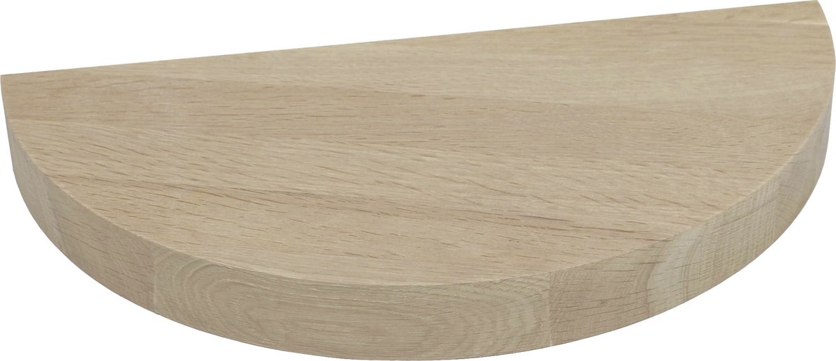 WOODBROTHERS Zwevend nachtkastje eiken naturel halfrond 50 cm - Nachtkast - Nachtkastje - Zwevend nachtkastje - Nachtkastjes - Nachtkastjes modern - Nachtkastjes industrieel - Hangend nachtkastje - Zwevend kastje - Bedplank - Bedplankje