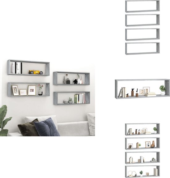 vidaXL Cube mural - Cubes muraux - Étagère cube - Ensemble d'étagères - Étagères murales Cube 4 pcs 80x15x26-5 cm Bois d'ingénierie Gris Sonoma