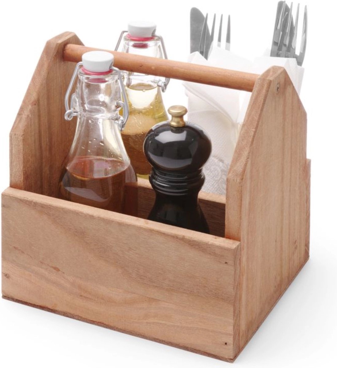 HENDI Bestek caddy – Hout – Twee compartimenten – Groot handvat – 190x160x200 mm