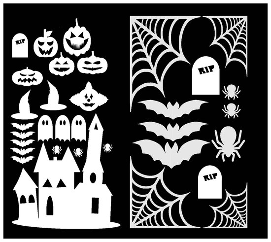 Foto: Se or sticker creations herbruikbare witte halloween raamstickers spookachtige decoratie voor halloween versiering 2024 wit 44x23cm spookhuis pompoenen vleermuizen spinnen spinnenwebben en grafstenen
