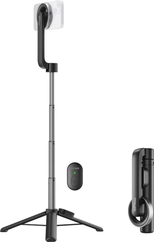 ProMate® Premium MagSafe Selfie Stick - met Bluetooth Draadloze Afstandsbediening en 10m Bereik, Telescopische, Aluminium Uitschuifbare Stick, Ingebouwd Statief, voor Foto's, Vloggen - Universeel - Geschikt o.a. voor iPhone en Andere Smartphones