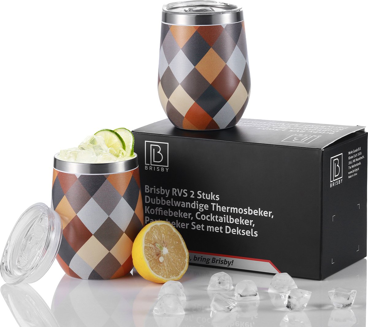 Brisby RVS thermosbekers set – 2x 360 ml – dubbelwandig – Blok