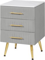 Eleganza Maison® Table de Chevet en Velours - Table de Chevet en Velours - Commode avec 3 Tiroirs - Table de Chevet Wit et Gris - Commode et Solution de Rangement pour Chambre et Salon - 40,5 x 41 x 62 cm