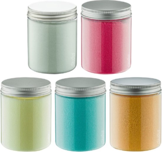 Foto: Scrubzout 300 gram set van 5 verschillende geuren aluminium deksel zen moment hamam appel kaneel eucalyptus en fruity melon hydraterende lichaamsscrub cadeau