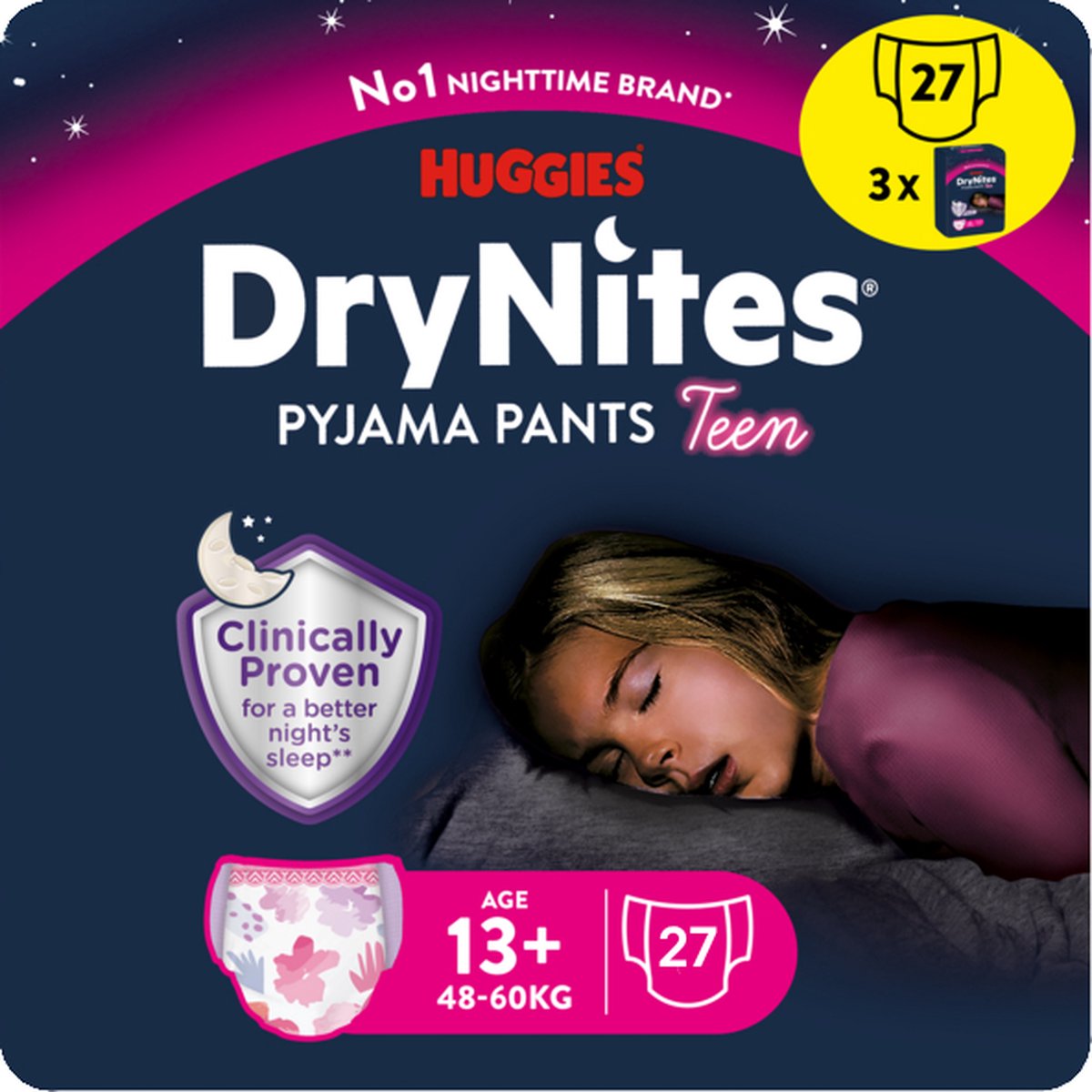 Goedkoopste Huggies DryNites luierbroekjes - meisjes - 13 jaar (48 - 60 kg) - 27 nachtbroekjes - voordeelverpakking