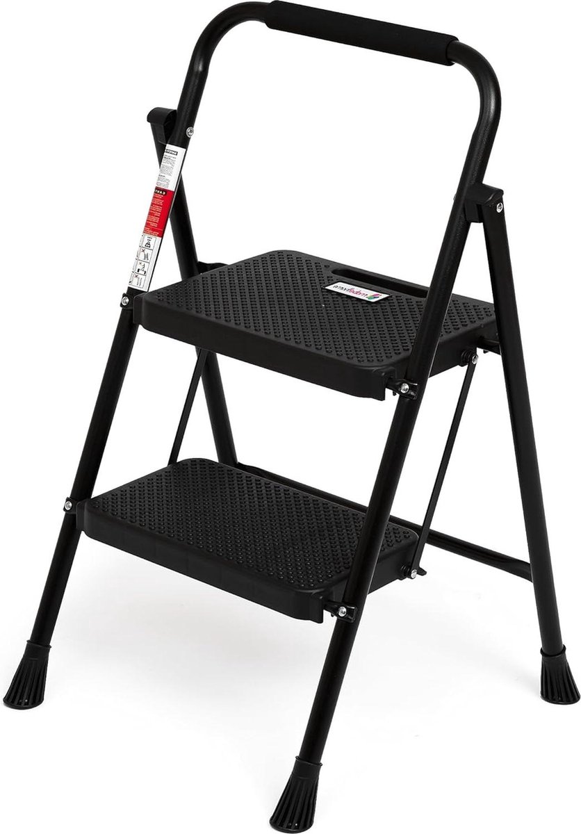 Opvouwbare ladder met antislip pedaal en handvat 2-traps stabiele stalen ladder