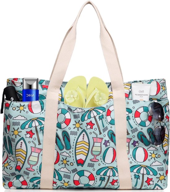 Sac de plage shopper en toile XXL avec fermeture éclair - bandoulière et voyage de vacances - Sac de plage Makukke avec fermeture éclair xl