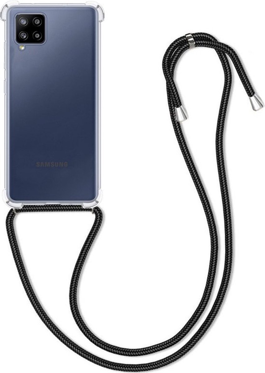 Siliconen Backcover met Zwart Koord - Geschikt voor Samsung Galaxy A12 - Transparant