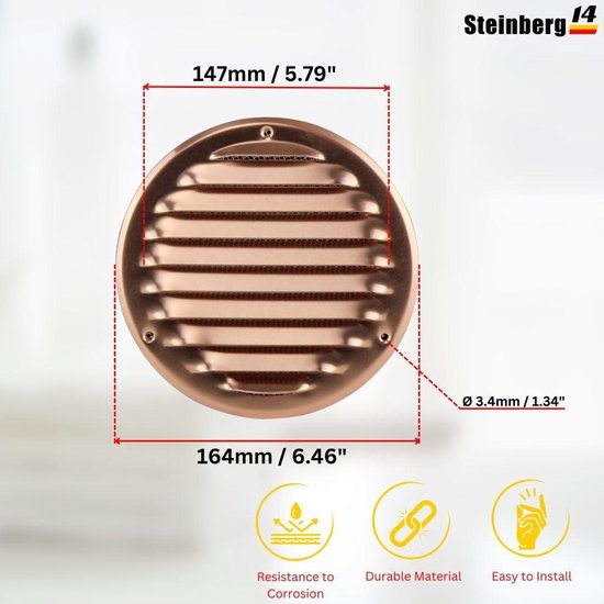 calimaero® HWG Roestvrijstalen Ventilatierooster 150mm, Luchtafvoerrooster, Geïntegreerde terugslagklep, Zeer weerbestendig, Buitenkap voor afzuigkap, Wandaansluiting voor luchtafvoer