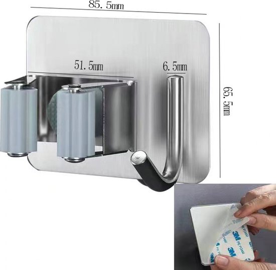 Bezemhouder - Ophangsysteem bezem - 4 stuks - Gereedschapshouder - 4 Houders 4 Haken - Bezem ophangsysteem - Hanger Achter de Deuren - Op Muren - Zelfklevend Tape - voor keuken, tuin, badkamer, garage, balkon, kantoor, grijs van Hinata's Market — afbeelding 3