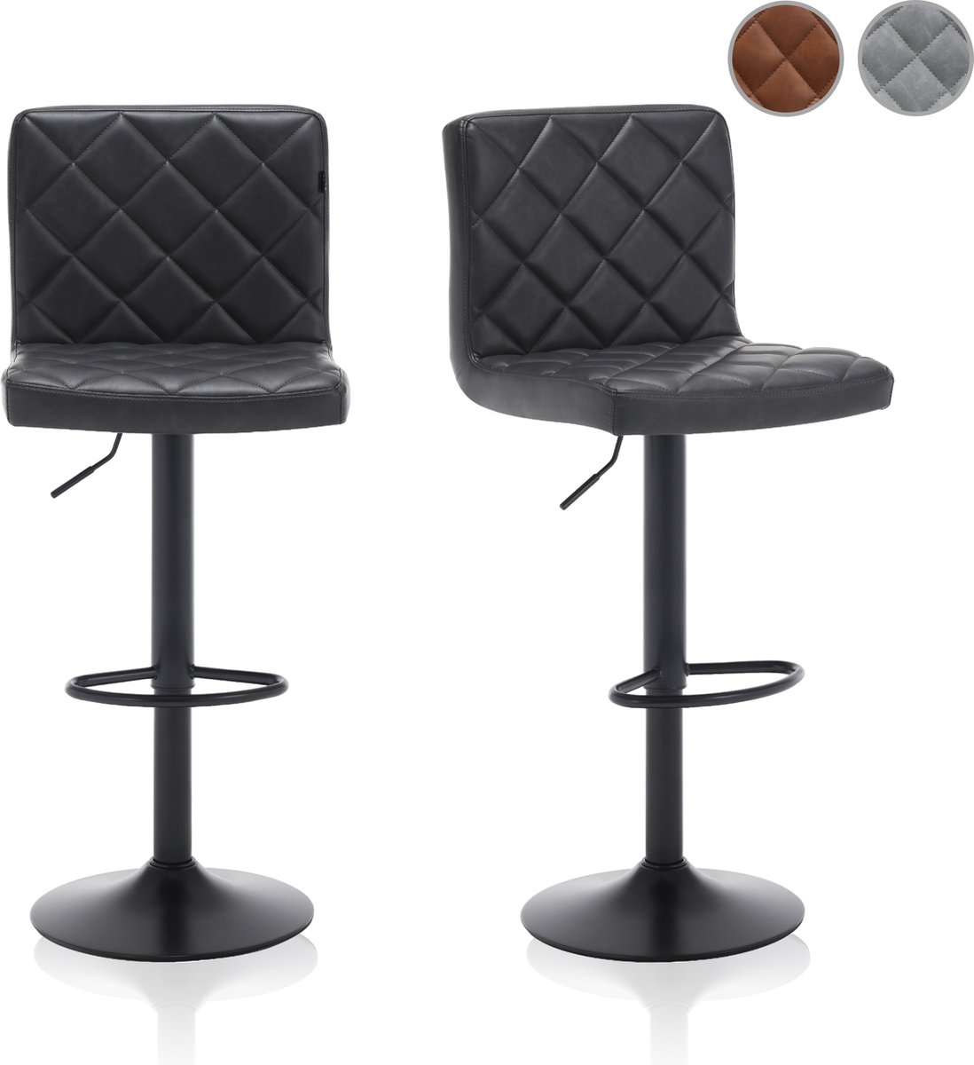 Meisterhome® Barkruk - Barstoel - set van 2 Barkrukken - Kruk - Barstoelen met rugleuning – Keukenstoel - Industrieel - Verstelbaar – met Voetsteun – Antraciet grijs