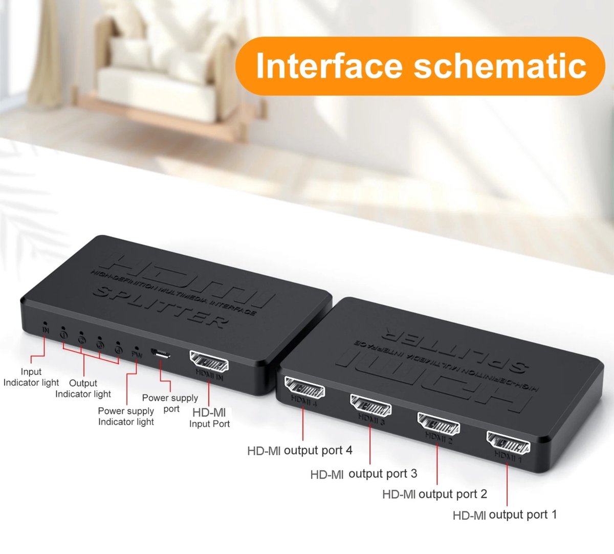 HDMI-splitter 1 in 2 Out 4K 3D HDMI distributeur adapter 1 tot 2 weg voor dubbele monitoren, 2-poorts hub kabel voor PS3/4, Xbox, Sky, DVD, HDTV, projector