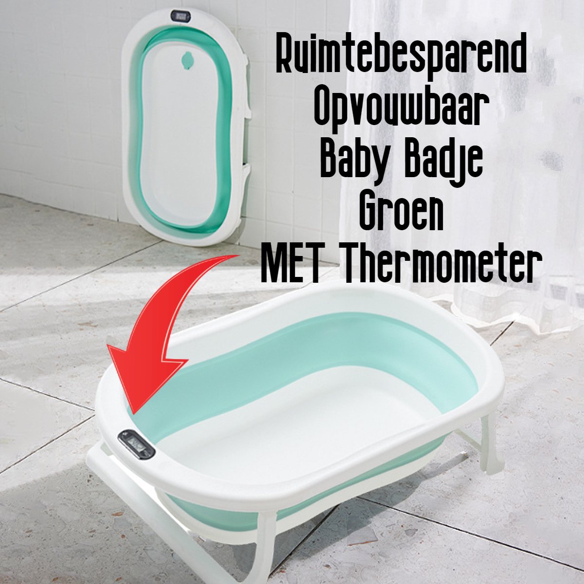 Allernieuwste.nl® Opvouwbaar Opklapbaar BabyBad met Thermometer en Standaard - Kinderbadje Babybadje Kleur Groen