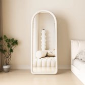 SensaHome Gestoffeerde Staande Spiegel Oval - Passpiegel Suede Velvet - 60x160 - Wit