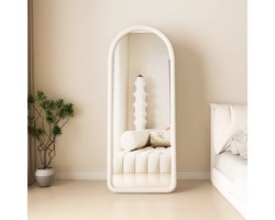 SensaHome Gestoffeerde Staande Spiegel Oval - Passpiegel Suede Velvet - 60x160 - Wit
