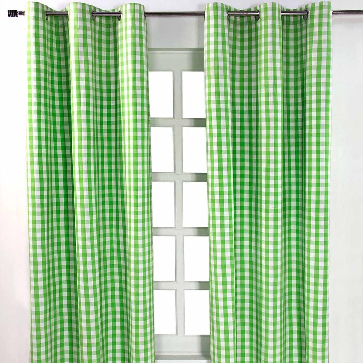 Homescapes groen geruit ringgordijn in een verpakking van 2 stuks, B 117 cm x L 137 cm