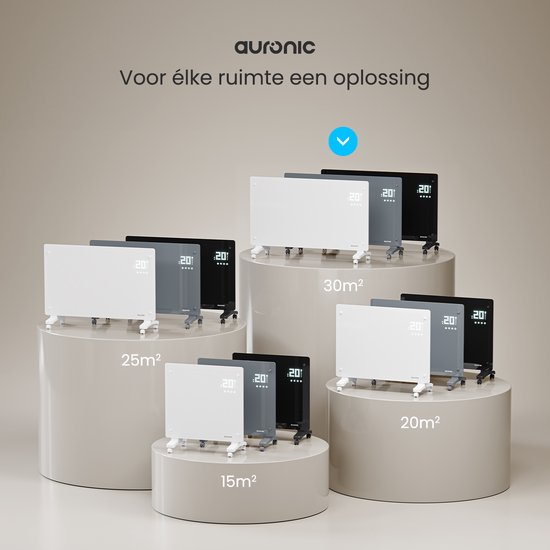 Auronic Chauffage Électrique - Convecteur avec Thermostat et Télécommande - Panneaux chauffants - jusqu'à 30 m² - Chauffage 2500W - Zwart