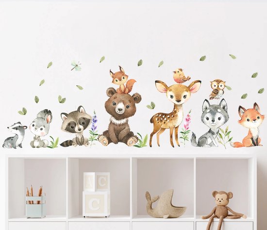 Muursticker Chambre d'enfant - Chambre de bébé - Animaux pelucheux - Dessin animé - 132x42cm - Garçon - Fille