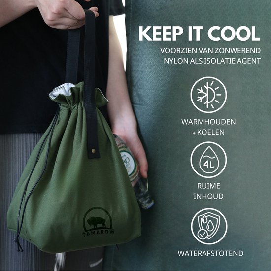 Tamarow Koeltas Lunchtas - 2 Stuks- Geïsoleerd - Waterproof - 4 Liter - Khaki Groen van Tamarow — afbeelding 4