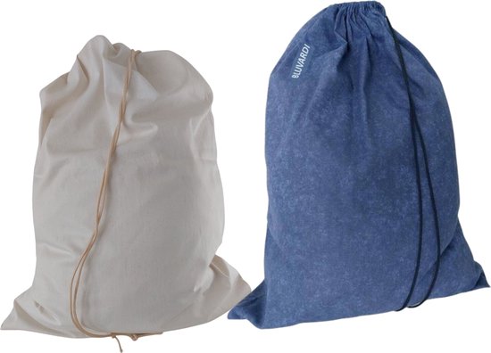 Sacs à linge en coton Bluvardi lot de 2 - XXL -bleu marine-coton naturel