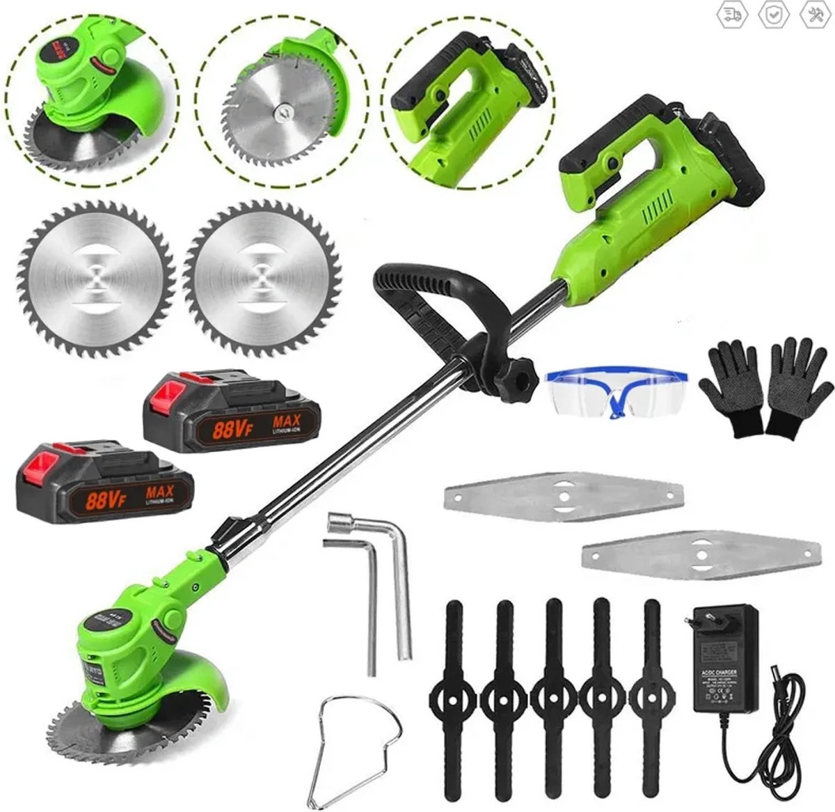 Bol.com Traumheim® Accugrastrimmer 21V met 2 accu's, bosmaaier, bosmaaier, met accu en oplader, telescoopsteel & extra handgreep... aanbieding