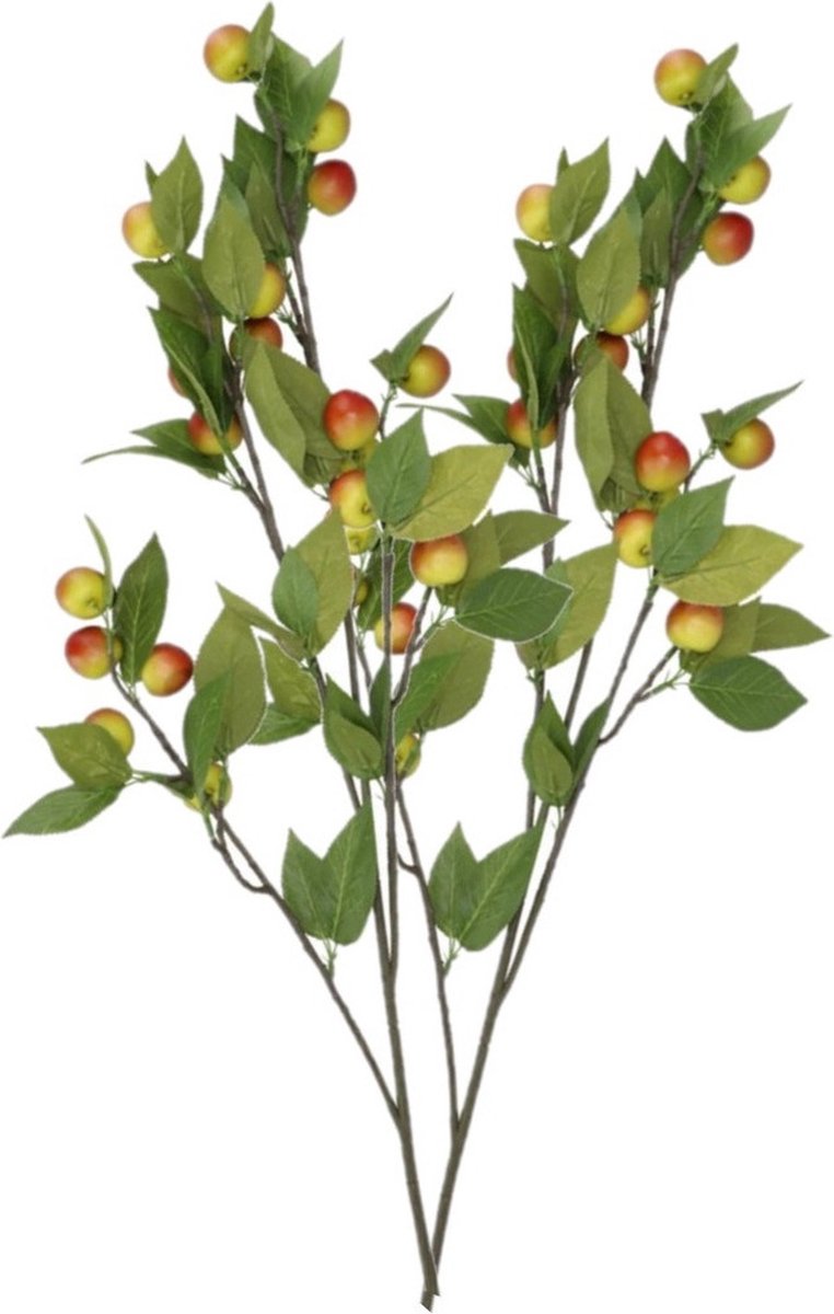 DK design Kunstbloem fruit tak met appels - 2x - 90 cm - rood/groen - Kunst zijdebloemen Multi