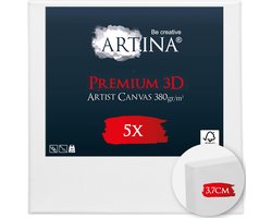 Artina 3D Premium Set van 5 Schildersdoeken 40x40 cm - Voorgerekte Doeken Wit met FSC® Houten Spieraam Stabiele Voorbehandelde Canvas Schildersdoek 380g/m²