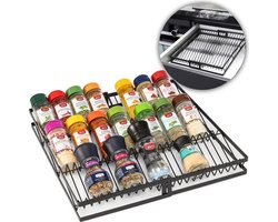 XIVADA Kruidenrek Lade - Uitschuifbaar 20-39 cm - Kruiden organizer voor 24-28 potjes - Metaal - Zwart