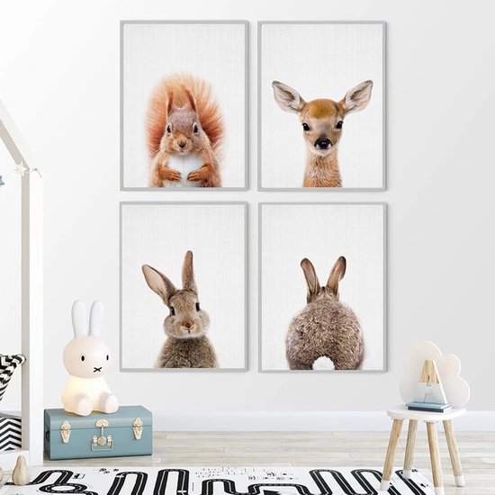 Ychee - Poster sur toile - Chambre de Bébé - Chambre Kinder - Chambre - Animaux - Décoration - Art - Cadre photo Geen inclus - 30x40 cm - Lapin (arrière)