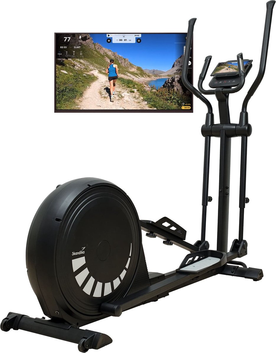 Skandika Carbon P20-R Crosstrainer – Crosstrainer - Elliptische trainer voor thuisgebruik, 23 programma's, app-compatibel, tot 135 kg, 16 weerstandsniveaus - Fitnessapparatuur voor duurtraining - 168.8 x 84 x 171.8 cm (LxBxH) - zwart