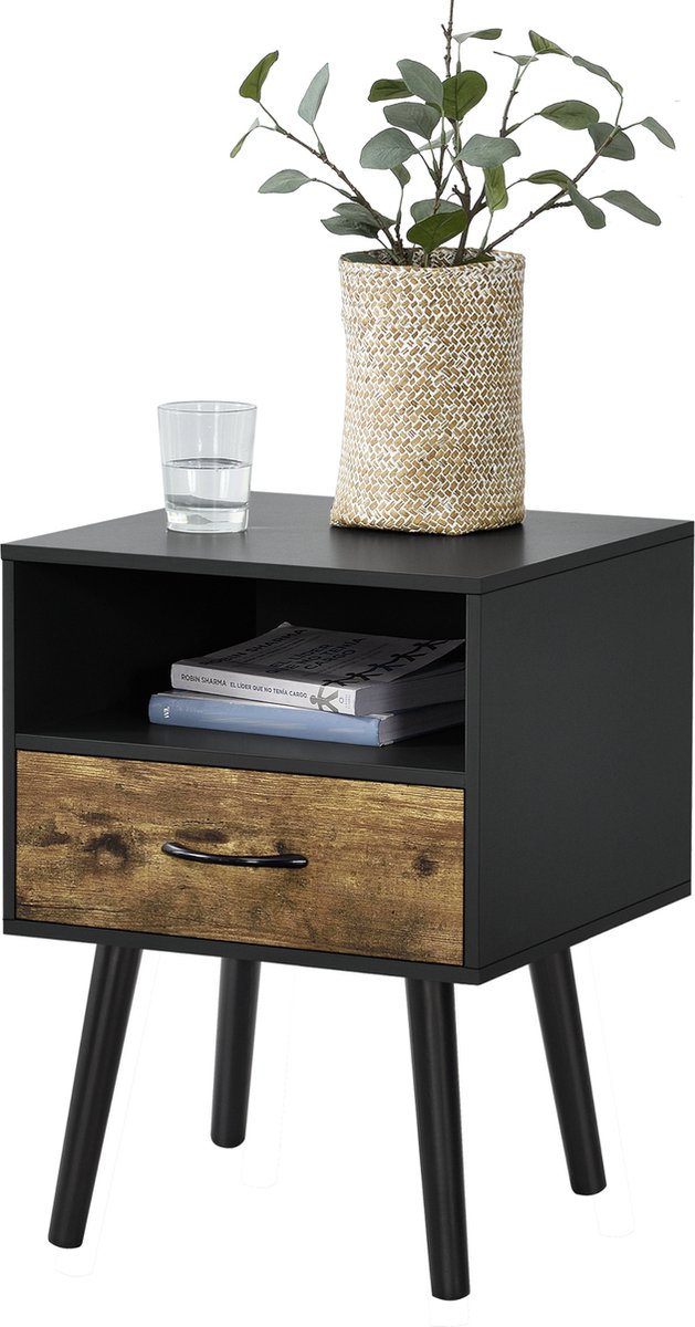 Nachtkastje Gävle 57x42x40 cm set van 2 zwart en houtkleurig donker [en.casa]
